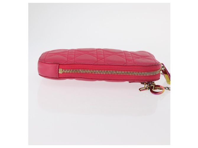 Pochette a spalla con catena per telefono Cannage Christian Dior 2 in 1 Rosa Oro Auth 156668V D'oro - vista 4