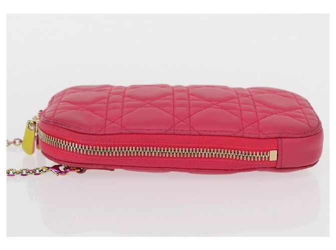 Pochette a spalla con catena per telefono Cannage Christian Dior 2 in 1 Rosa Oro Auth 156668V D'oro - vista 5