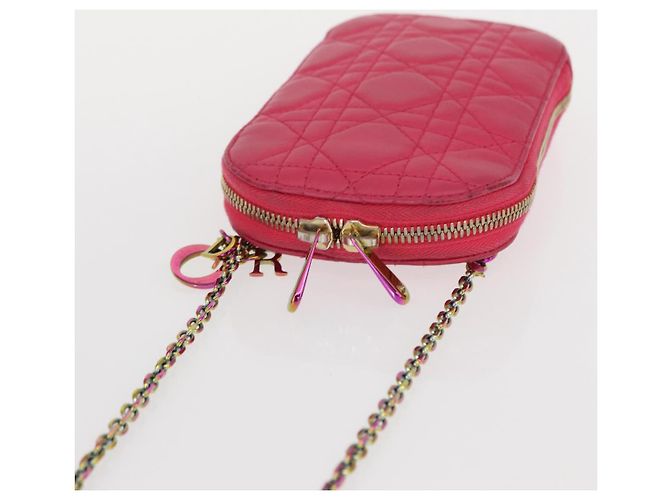 Pochette a spalla con catena per telefono Cannage Christian Dior 2 in 1 Rosa Oro Auth 156668V D'oro - vista 6