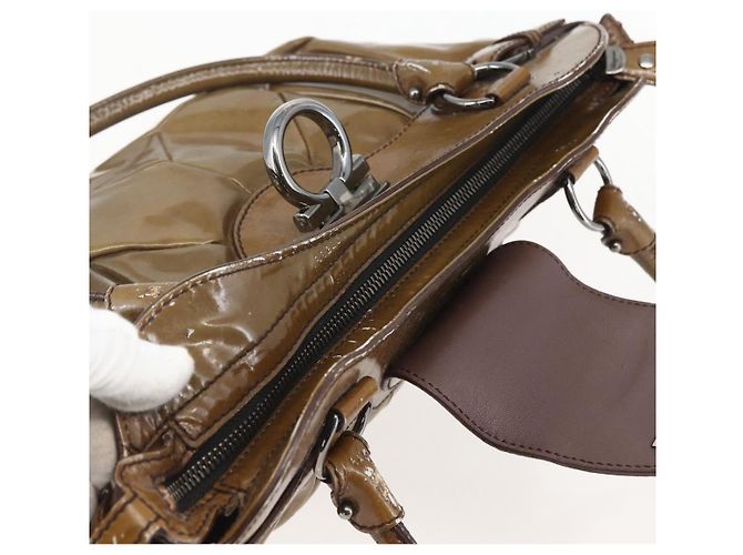 Borsa a Spalla Gancini Smalto Marrone Argento Auth 155066 di Salvatore Ferragamo - vista 6