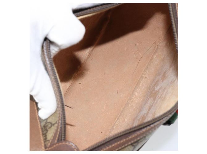 Borsa Gucci GG Supreme Web Sherry Line PVC Beige Oro 89 02 032 Auth bs30923 D'oro - vista 11