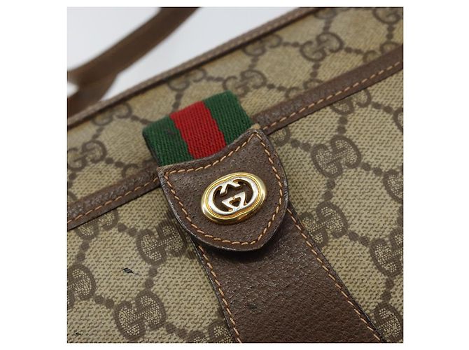 Borsa Gucci GG Supreme Web Sherry Line PVC Beige Oro 89 02 032 Auth bs30923 D'oro - vista 18