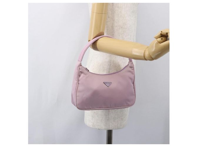 PRADA Borsa a mano in nylon rosa argento Auth 156269 - vista 21