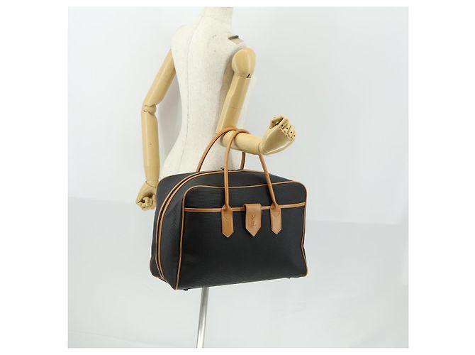 Borsa Boston in PVC pelle nera e marrone Auth bs31405 di SAINT LAURENT Nero - vista 20