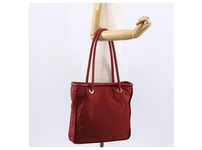 Céline Bolso Tote de Nylon Rojo Dorado Auth 149130 Roja - vista 21