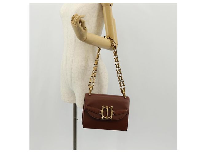 Borsa a spalla con catena Christian Dior in pelle marrone dorato Auth 154079V D'oro - vista 28