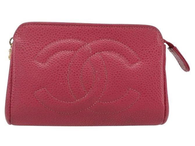 Pochette CHANEL in Pelle Caviar Rosa Oro CC Auth bs31455 D'oro - vista 2