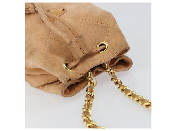 Sac à bandoulière en chaîne Prada en daim orange et or Auth bs31389 Doré - vue 6