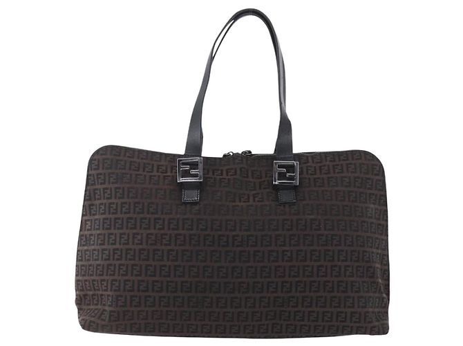 FENDI Zucchino Canvas Tote Bag Braun Silber Authentisch 153133 - Ansicht 13