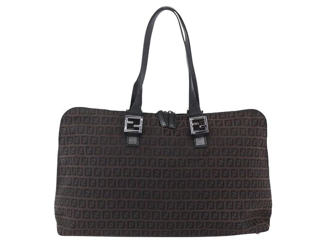 FENDI Zucchino Canvas Tote Bag Braun Silber Authentisch 153133 - Ansicht 2