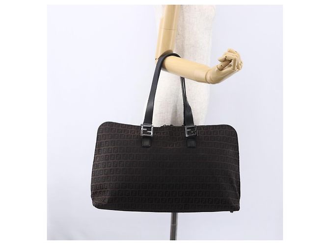 FENDI Zucchino Canvas Tote Bag Braun Silber Authentisch 153133 - Ansicht 25