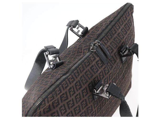 FENDI Zucchino Canvas Tote Bag Braun Silber Authentisch 153133 - Ansicht 6