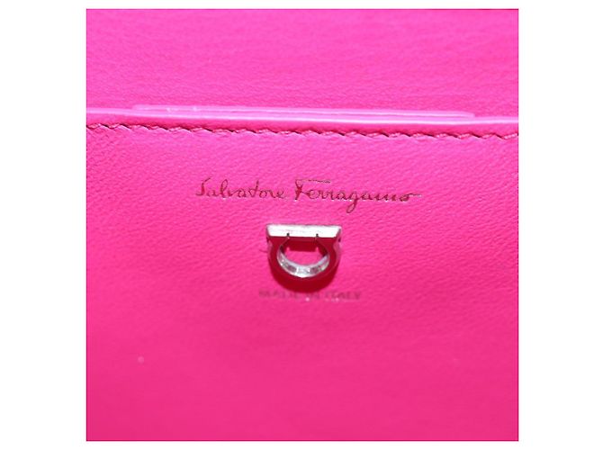 Borsa a Spalla Gancini in Pelle Rosa Argento Salvatore Ferragamo Auth BA8419V - vista 17