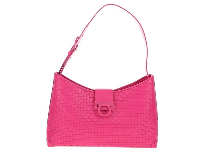 Borsa a Spalla Gancini in Pelle Rosa Argento Salvatore Ferragamo Auth BA8419V - vista 2