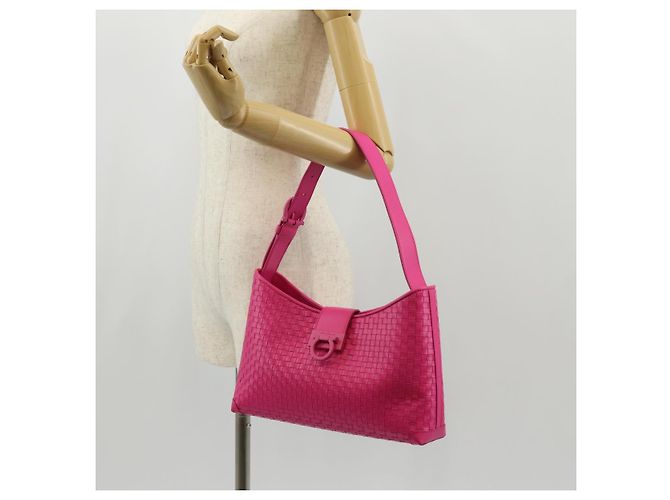 Borsa a Spalla Gancini in Pelle Rosa Argento Salvatore Ferragamo Auth BA8419V - vista 26