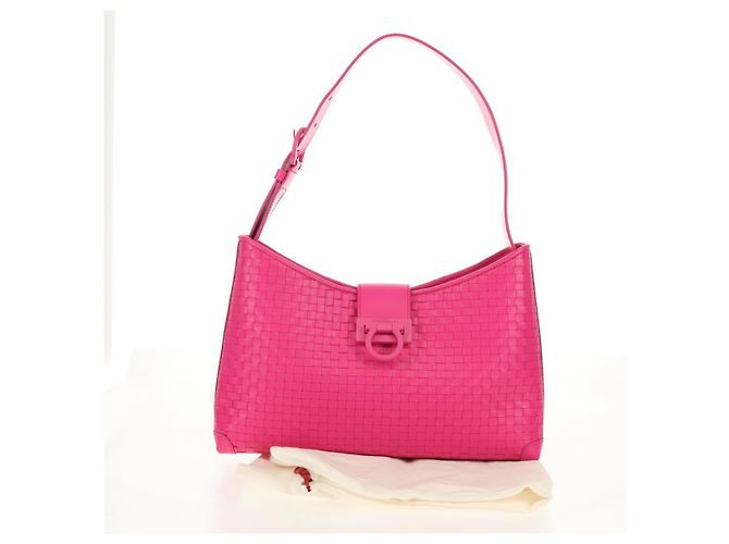 Borsa a Spalla Gancini in Pelle Rosa Argento Salvatore Ferragamo Auth BA8419V - vista 27