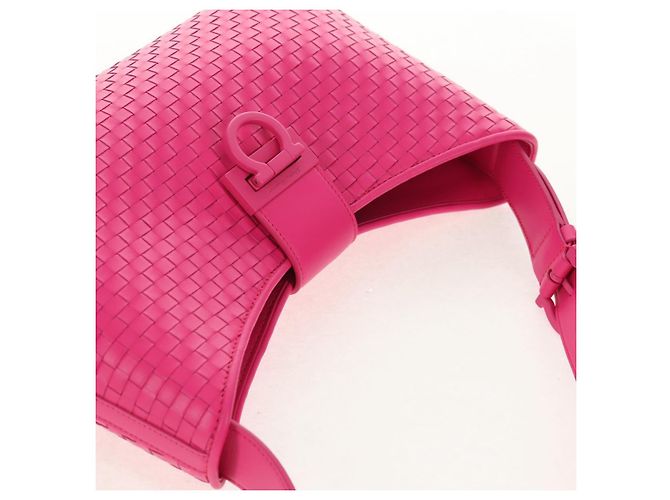 Borsa a Spalla Gancini in Pelle Rosa Argento Salvatore Ferragamo Auth BA8419V - vista 6