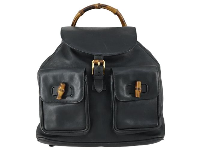 Zaino in Pelle Gucci Bamboo Nero Oro 003 2058 0016 Auth 151336 - vista 2