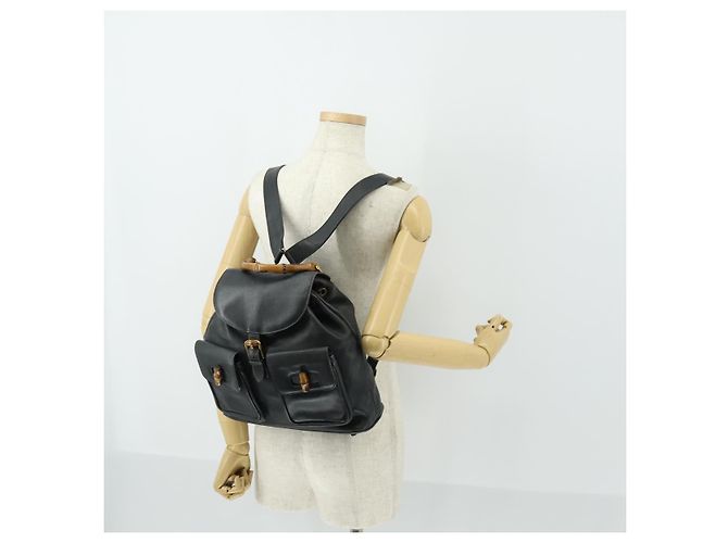 Zaino in Pelle Gucci Bamboo Nero Oro 003 2058 0016 Auth 151336 - vista 28