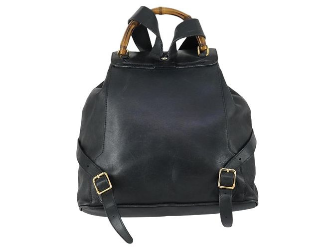 Zaino in Pelle Gucci Bamboo Nero Oro 003 2058 0016 Auth 151336 - vista 3