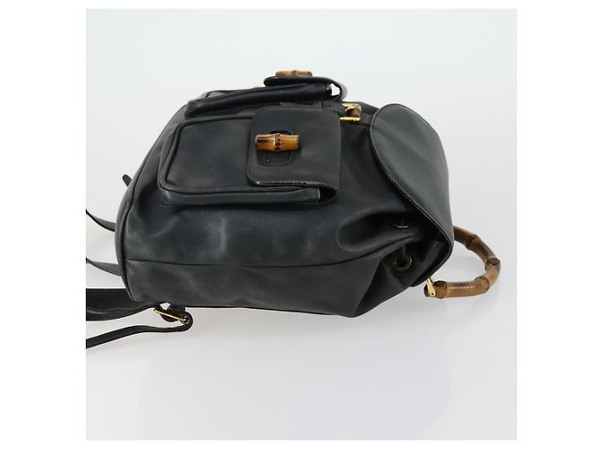 Zaino in Pelle Gucci Bamboo Nero Oro 003 2058 0016 Auth 151336 - vista 4