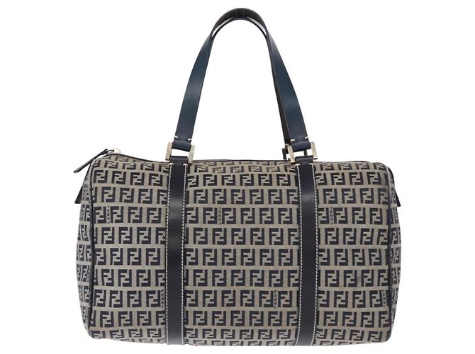 FENDI Zucchino Canvas Boston Tasche Navy Silber Auth 154748 Marineblau - Ansicht 13