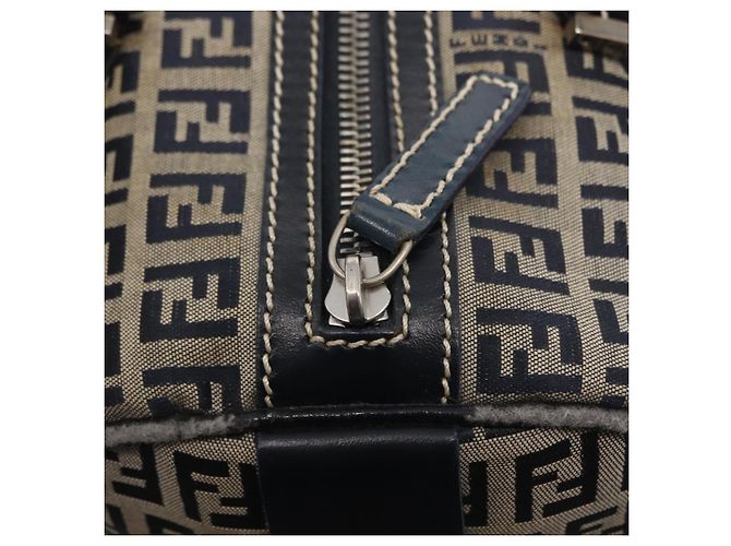 FENDI Zucchino Canvas Boston Tasche Navy Silber Auth 154748 Marineblau - Ansicht 17