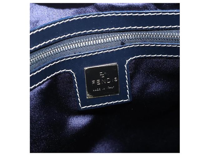 FENDI Zucchino Canvas Boston Tasche Navy Silber Auth 154748 Marineblau - Ansicht 18