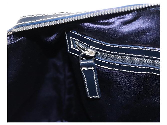 FENDI Zucchino Canvas Boston Tasche Navy Silber Auth 154748 Marineblau - Ansicht 21