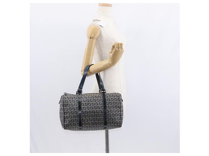 FENDI Zucchino Canvas Boston Tasche Navy Silber Auth 154748 Marineblau - Ansicht 23