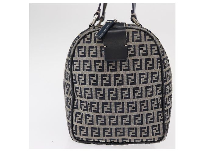 FENDI Zucchino Canvas Boston Tasche Navy Silber Auth 154748 Marineblau - Ansicht 5