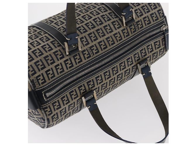 FENDI Zucchino Canvas Boston Tasche Navy Silber Auth 154748 Marineblau - Ansicht 7