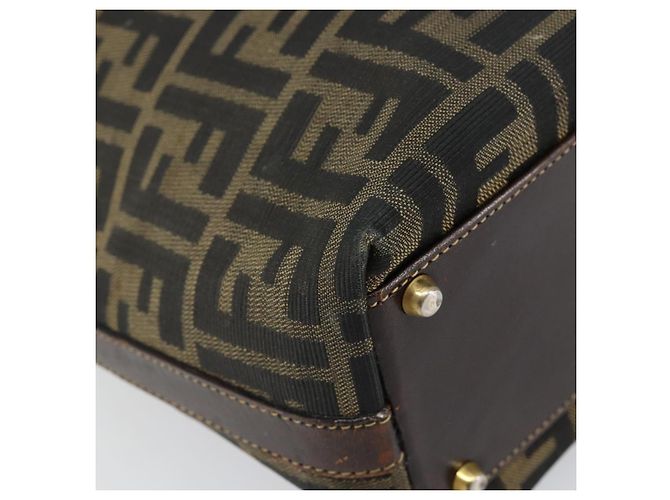 Borsa a mano in tela Zucca FENDI nera e marrone Auth 148627 Nero - vista 11
