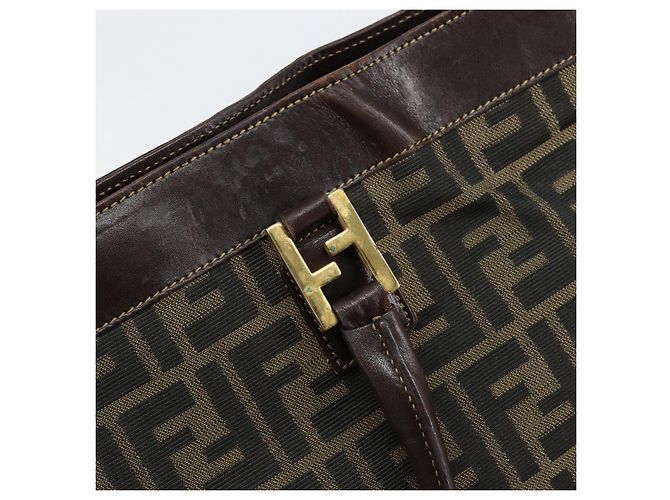 Borsa a mano in tela Zucca FENDI nera e marrone Auth 148627 Nero - vista 14