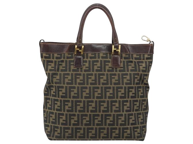 Borsa a mano in tela Zucca FENDI nera e marrone Auth 148627 Nero - vista 2