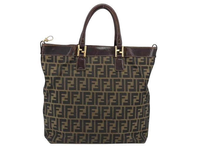 Borsa a mano in tela Zucca FENDI nera e marrone Auth 148627 Nero - vista 3