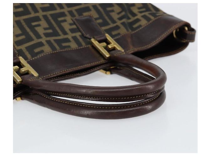Borsa a mano in tela Zucca FENDI nera e marrone Auth 148627 Nero - vista 7