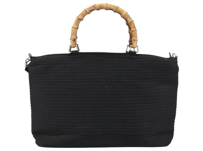 Borsa a mano GUCCI Bamboo Canvas 2way Nera Argento 002 2058 0439 5 Auth bs30947 Nero - vista 2