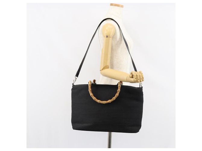 Borsa a mano GUCCI Bamboo Canvas 2way Nera Argento 002 2058 0439 5 Auth bs30947 Nero - vista 24