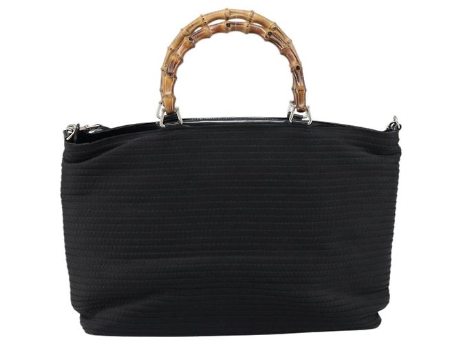 Borsa a mano GUCCI Bamboo Canvas 2way Nera Argento 002 2058 0439 5 Auth bs30947 Nero - vista 3