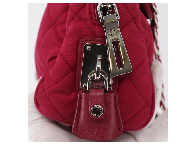 PRADA Borsa a Spalla con Catena Nylon Rosa Argento Auth 153853 - vista 14