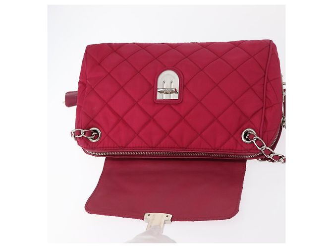 PRADA Borsa a Spalla con Catena Nylon Rosa Argento Auth 153853 - vista 17