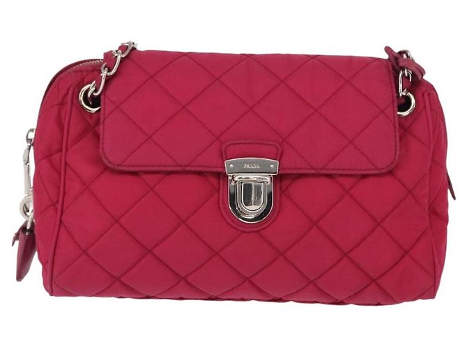 PRADA Borsa a Spalla con Catena Nylon Rosa Argento Auth 153853 - vista 2