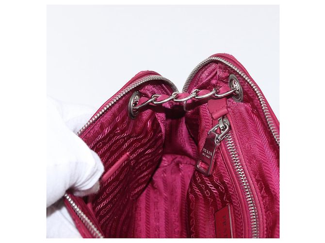 PRADA Borsa a Spalla con Catena Nylon Rosa Argento Auth 153853 - vista 22