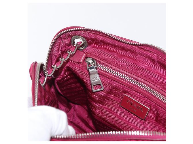 PRADA Borsa a Spalla con Catena Nylon Rosa Argento Auth 153853 - vista 23