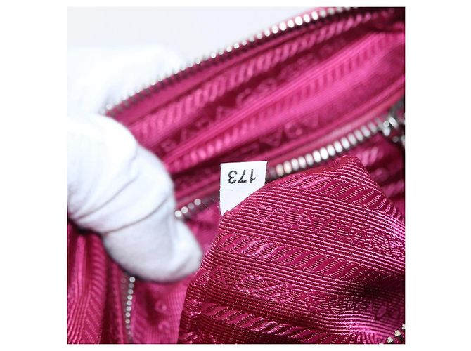 PRADA Borsa a Spalla con Catena Nylon Rosa Argento Auth 153853 - vista 25