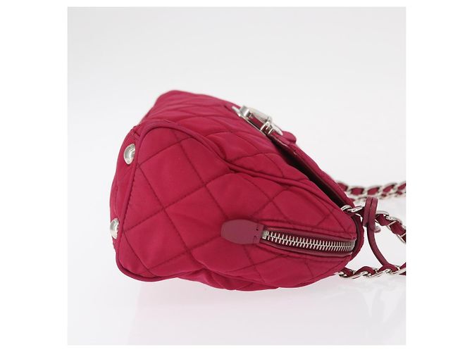 PRADA Borsa a Spalla con Catena Nylon Rosa Argento Auth 153853 - vista 4