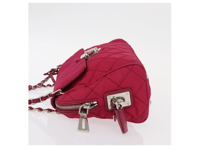 PRADA Borsa a Spalla con Catena Nylon Rosa Argento Auth 153853 - vista 5