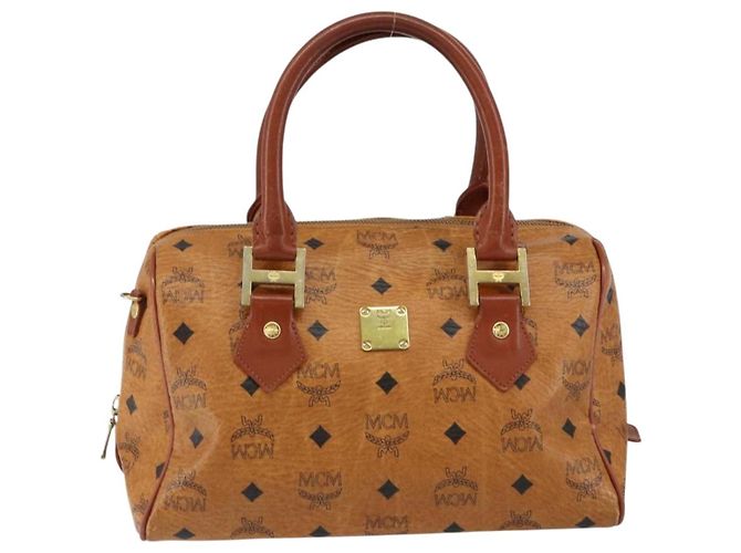 Borsa MCM Logogram Vicetos in pelle PVC marrone oro Auth th6487 D'oro - vista 2