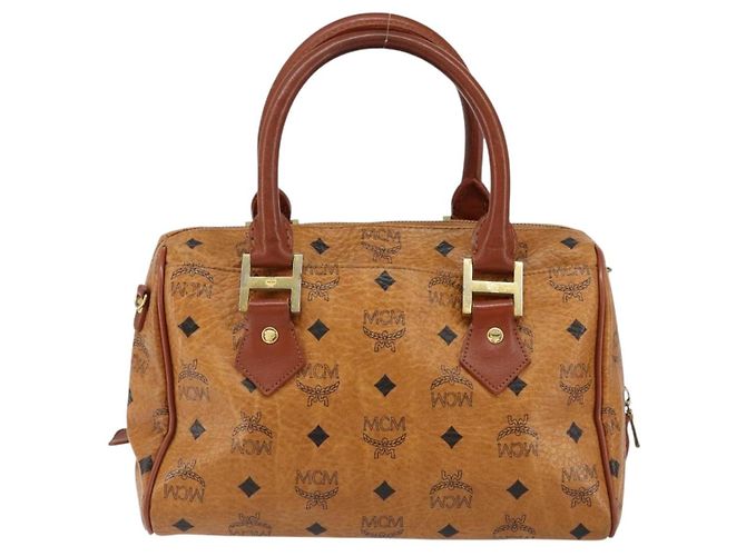 Borsa MCM Logogram Vicetos in pelle PVC marrone oro Auth th6487 D'oro - vista 3